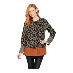 LOGO Lori Goldstein Animal Print Jacquard Swing Coat | Size 16